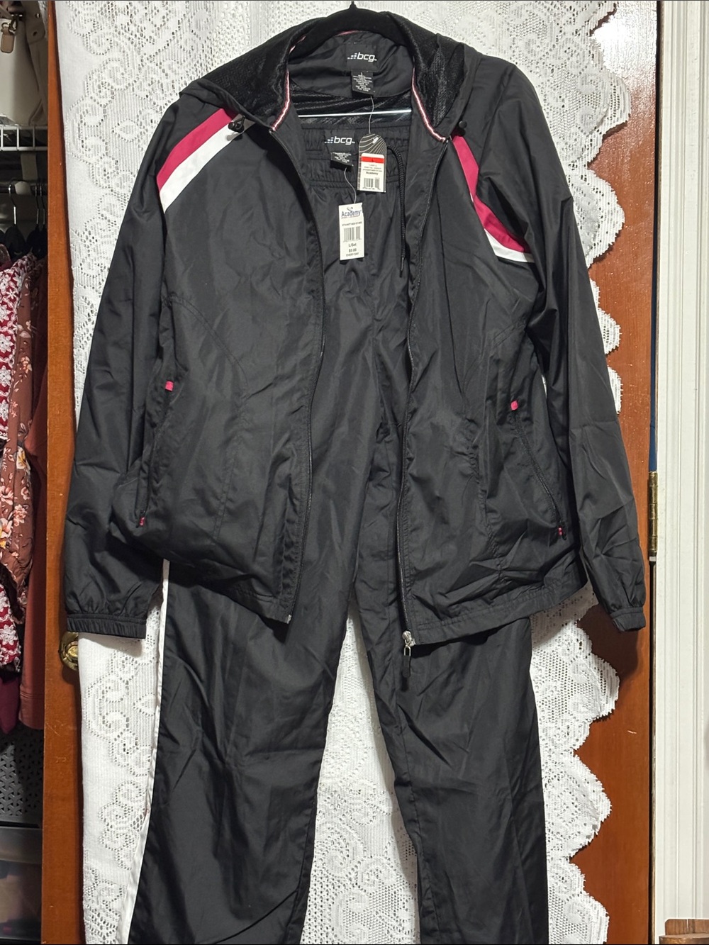 bcg Black & Striped Women’s Size L Windsuit with Pink & White Accents